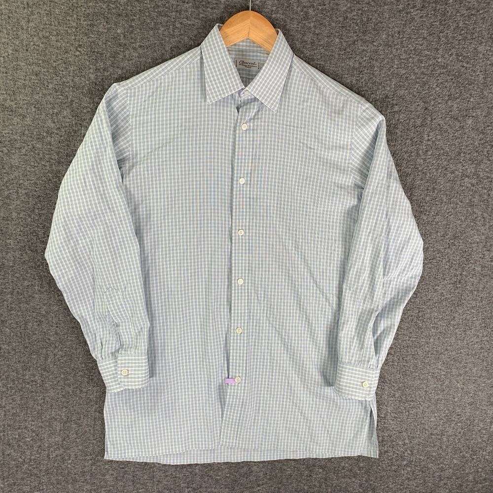 Charvet Dress Shirt Men Large Cotton Blue Dapper Modern Business